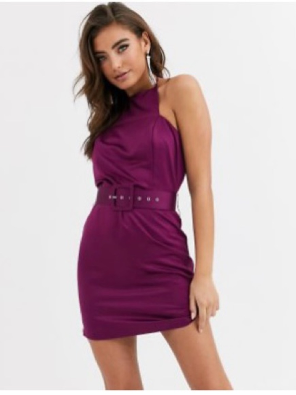 Missguided Plum Halter Belted Mini Dress